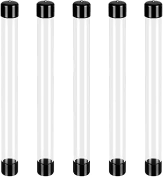 AHANDMAKER 5Pcs Clear Rigid Plastic Tubing with Caps, 12 Inch/305mm Length Round Plastic Tubing, ID 0.91Inch Portable Storage Tube Polycarbonate Tube for Incense Sticks Beads Item Storage