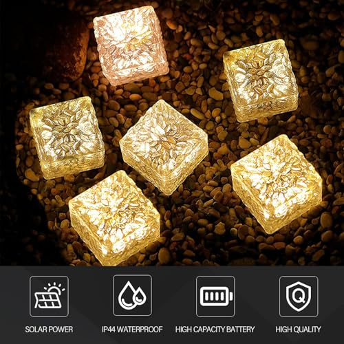 4PCS Warmwhite Light Solar Light PVC Brick, Solar Brick Light On/Off Solar Ponds Lights Outdoor Garden Ornaments for Lawn Path Step Stone Deck Ground Pond, 7x7x5cm