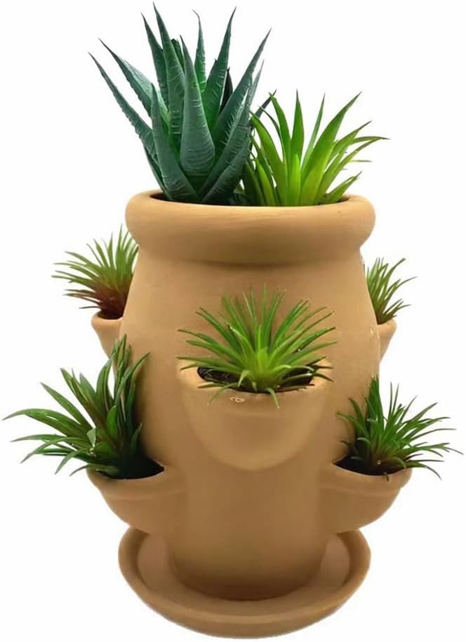 Strawberry Planter Pot Tower, Terracotta Stoneware, Embossed Design, Vertical Gardening for Succulents Orchids Hen Chicks, Outdoor Balcony Decorative