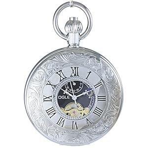 OGLE Waterproof Roman Black Tourbillon Phases Moon Pendant Necklace Chain Fob Skeleton Automatic Mechanical Pocket Watch