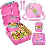 Nasjac Lonchera Bento Box para Niños Y Niñas, Caja Charolas Bento 2000ML de 4 Divisiones con Termo de Sopa, Bolsa de...