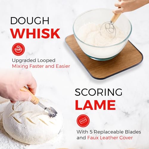 Premium Sourdough Starter Kit - Sourdough Bread Baking Supplies with Handmade 9" Indonesian Rattan Basket, Sourdough Starter Jar, Stainless Whisk, Silicone Sling, Stencils, Scoring Tools-20 Piece by NOBLE VISTA - Image 2