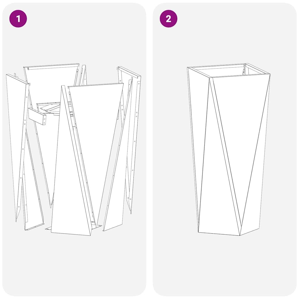 Donica 2 szt Czarny Stal 30x30x75 cm Doniczka Ogrodowa z Falistymi Bokami na Taras Rośliny Ozdobne Wytrzymała na Warunki Atmosferyczne Nowoczesny Design