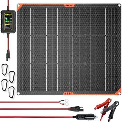 SUNAPEX 12V 50 Watt Solar Trickle Charger Maintainer with MPPT Controller - Portable Waterproof Solar Powered Battery Charger - Solar Panel Kit for Car Rv Trailer Truck Boat Automotive Marine