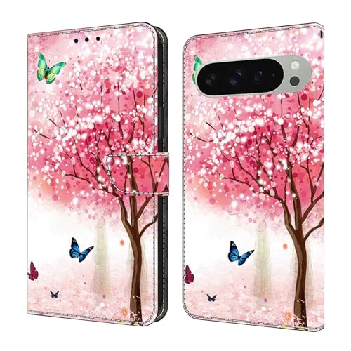 Étui Google Pixel 6 Pro Sakura Butterfly portefeuille cuir à rabat