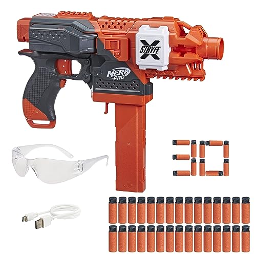 Nerf Pro Stryfe X Dart Semi-Auto Blaster, Rechargeable LiPo Battery, 30 AccuStrike Half-Length Darts, 15-Dart Magazine, 150 FPS, Eyewear, 14+ by Nerf - Used condition - CA$85.22
