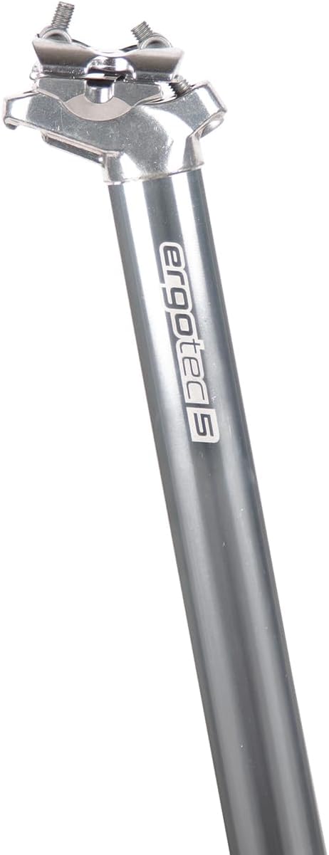 Ergotec Seat Post ATAR 550, 31.6mm x 550mm, Silver, Aluminum Patent Seatpost w 2-Bolt Clamping & 15 mm Offset to The Rear, Suitable for Saddles with 7mm & 8mm Thick Struts-D, Safety Level 5