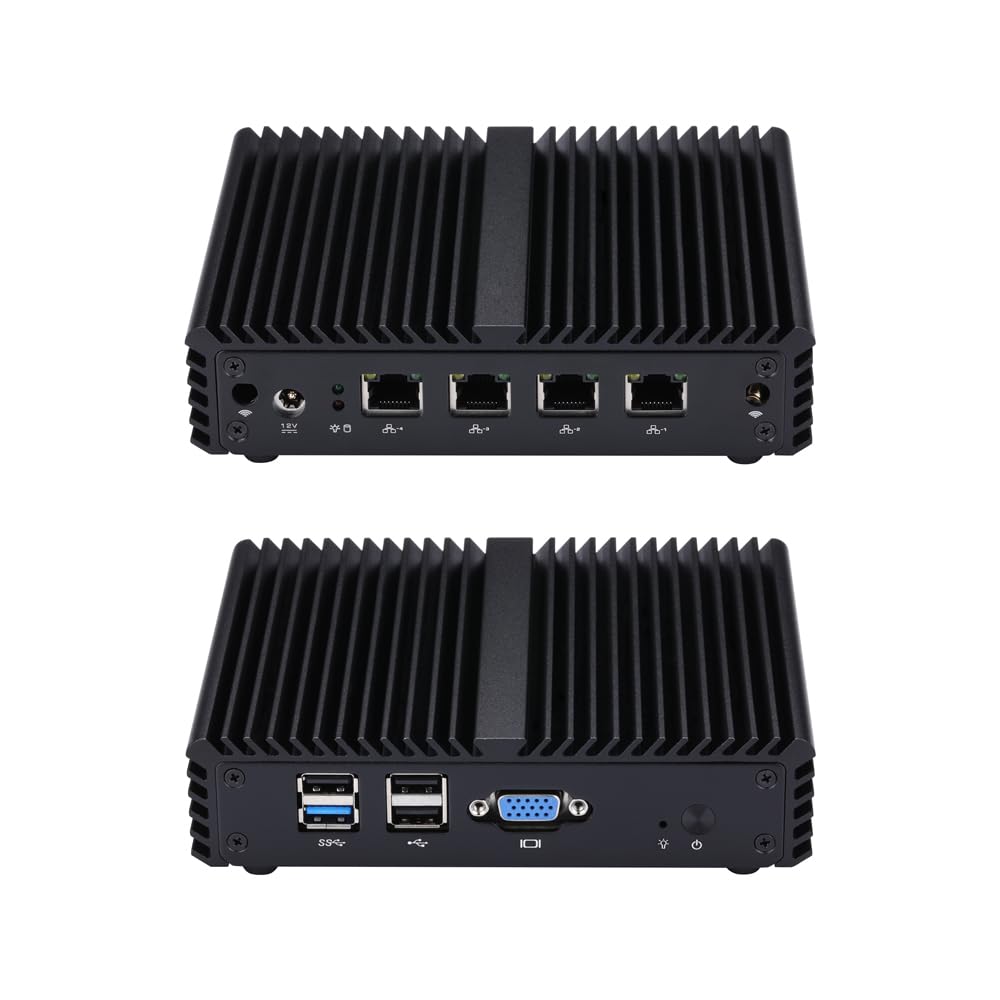 Qotom Fanless Mini PC Firewall Router, Intel Celeron J1900, 8GB DDR3L RAM, 128GB mSATA SSD, 4X Intel i210 Gigabit LAN, VGA, 4X USB, Compact Aluminum