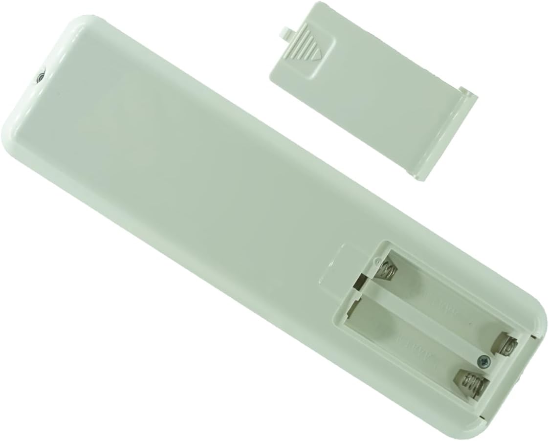 Another back view of the remote control with the battery compartment open, showing empty slots for AAA batteries