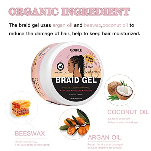 Extra Hold Braid Gel Braid Mousse Tames Frizz Smoothing Gel Good For Twist, Locs, Braids, Cornrows Edge Control, Extra Hold Braiding Gel & Rosemary Hair Growth Oil(Hair Combs Hair Bonnet Hair Clips) #TOP1
