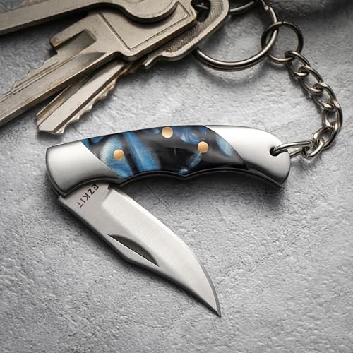 Image of Folding Pocket Knife with 1.5in Stainless Blade and Blue Acrylic Handle, 3.5in Total Length, Compact EDC Gear