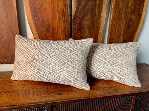Kema Cotton Textured Decorative Lumbar Neutral Throw Pillow Covers Set Of 2 Farmhouse Style New Year Holidays Pillow Cushion Covers Set With Hidden Ziper Covers Only (12X20 Linen Beige) #TOP1
