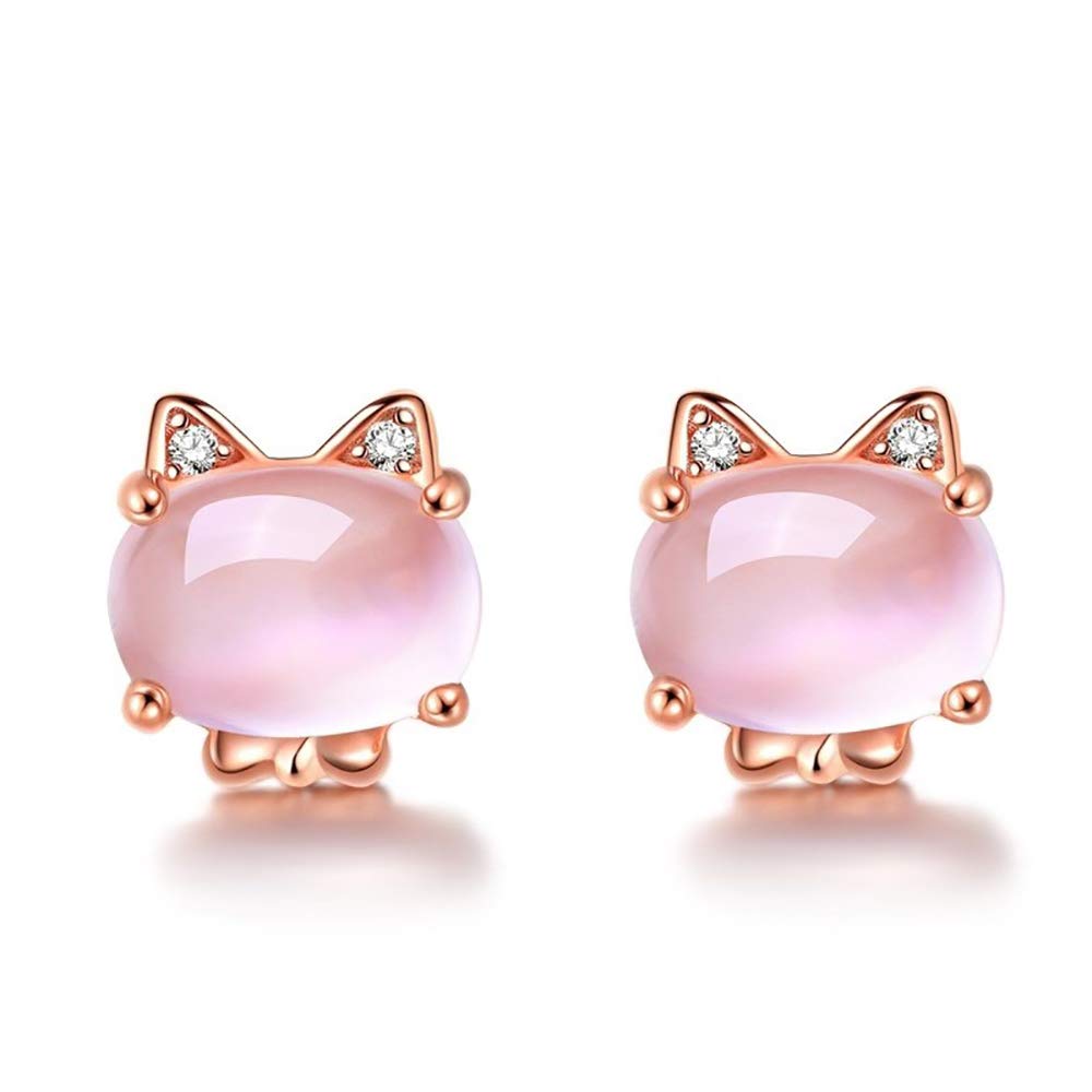 BBSSCCat Stud Earrings Cat Kitty Pink Crystal Earring Cute Rhinestones & Silver Earrings Studs Women Gifts (Pink Earrings)