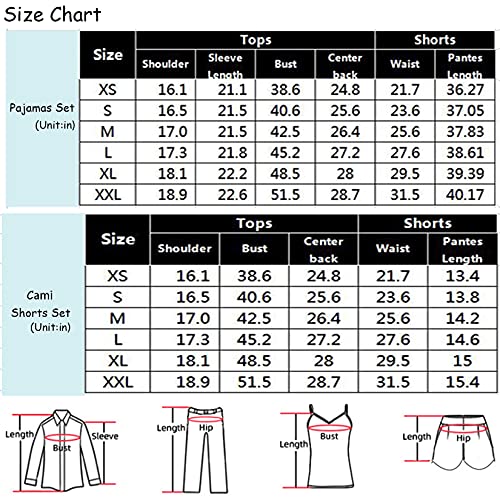 Swomog Pj Satin Long Sleeve Set 4Pcs Womens Pajamas Silk Sleepwear Set Button Down Nightwear Sexy Cami Shorts Set Loungewear #TOP6