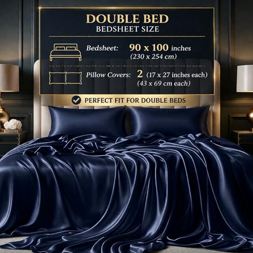 Image of SOFT SOULS Satin Silk Bedsheet with Pillow Covers Double Bed for Couples, Valentine's Day, Girlfriend, Boyfriend, Husband, Wife, or a Romantic Wedding First Night (Double Bed Sheet)