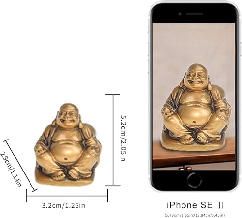 Miniatura 2 de Estatua de Buda sonriente de resina dorada, regalos coleccionables, figuras de decoración de Feng Shui, juego de 6 piezas (imitación de cobre, 2