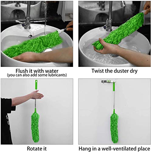 Image of DELUX Microfiber Feather Duster Extendable Duster with 100 inches Extra Long Pole, Bendable Head & Long Handle Dusters for Cleaning Ceiling Fan, High Ceiling, Blinds, Furniture & Cars Green