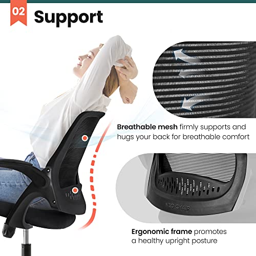 Image of NEO CHAIR Office Desk Chair, Ergonomic Mesh with Flip-Up Armrests, Black