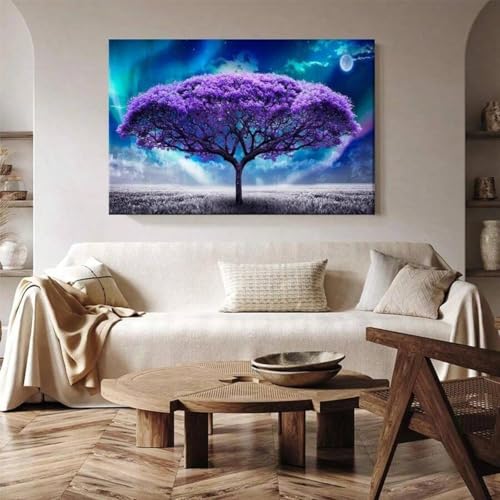 Tableau arbre abstrait 80x140 cm pour habiller un grand mur vide de salon avec cadre