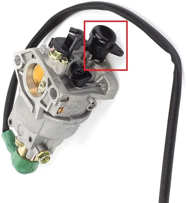 Another close-up view of the auto choke mechanism on the carburetor, highlighted by a red box