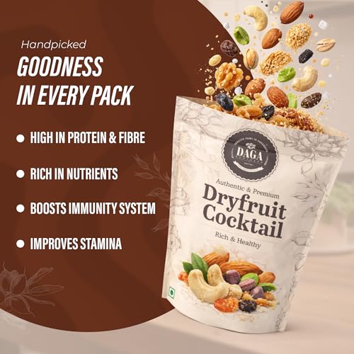 Image of Daga Brothers Premium Dryfruit Cocktail | Flavoured Almond, Cashew, Pistachio, Raisins & Seeds Mix | High Fibre & Protein | No Preservatives | Healthy Mixed Dry Fruits Snack, 100gm