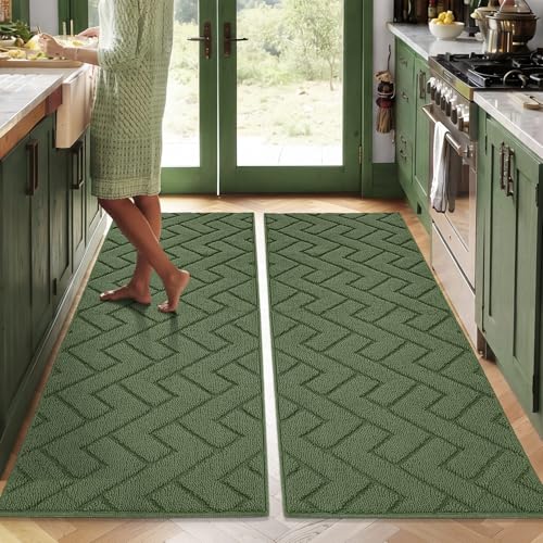 Image of hicorfe Kitchen Runner Rug,20 inchx48 inch+20 inchx48 inch Kitchen Set,Non-Slip Kitchen Mat