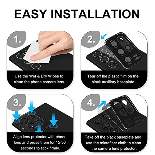 Tiuyao Camera Lens Protector For Samsung Galaxy S22 Ultra, Anti Scratch Tempered Glass Back Camera Lens Protector Aluminum Alloy Lens Ring Cover Fit For Samsung Galaxy S22 Ultra (Multi-Color) #TOP5