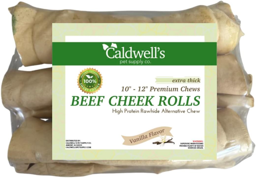 Caldwell's Pet Supply Co. Premium Jumbo Beef Cheeks for Large & Extra Large Dogs - Long Lasting Chews for Aggessive Chewers - Rawhide…