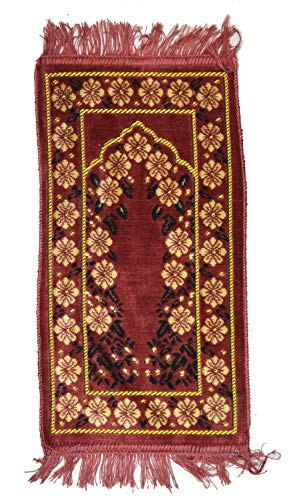 Tapis de prière pour enfant avec Kaaba Deisgn - Saggada Seccade Namazlik Sejjada Tapis pour enfant Islam (rouge vin) Cover