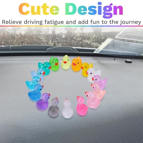 16 PCS Cute Duck Rearview Mirror Accessories, Luminous Duck Car Interior Accessories, Dashboard Decorations Adhesive Ornaments, Fun Ducks Cars Interior Decor, Car Decorations Interiors