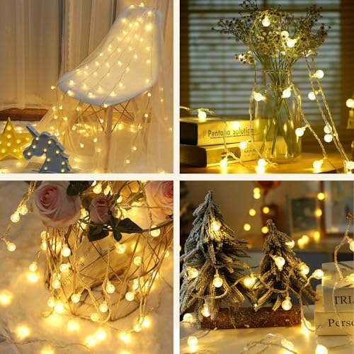 taiyongkang Guirnalda Luces 15m 100 LED con Bolas de Cristal, Enchufe y 8 Modos, Luces Decorativas para Interior, Guirnalda Luces Exterior IP44 para Navidad, Terraza y Jardín