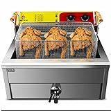 OM-PDD Freidoras Comerciales, Freidora Industrial Hosteleria, con Cesta y Tapa, 18l/ 25l, Control de Temperatura Ajustable y Fácil de Limpiar