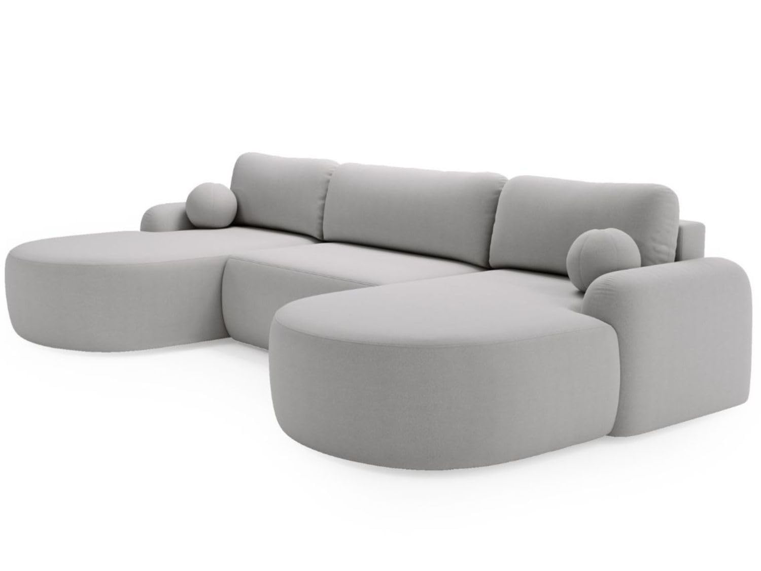 GRAINGOLD Aurio Ecksofa mit Schlaffunktion & Bettkasten 347x177 cm, U-Form Sofa mit Stauraum, Schlafcouch für Wohnzimmer, Bouclé-Stoff, 5-Sitzer Wohnlandschaft, Modernes Design (Grau)