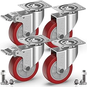 GBL Zwaarlast Zwenkwielen met 2 Remmen + Schroeven – 100 mm tot 600 kg – 4 Stuks zonder Vloersporen Trolley Wielen voor…