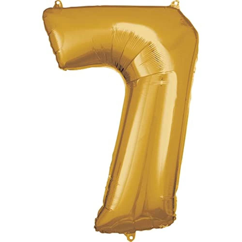 Amscan 9906272 Giant Foil Balloon Number 7, Size 58 x 88 cm, Gold, XXL, Helium Balloon, Birthday, Anniversary, Party Decoration