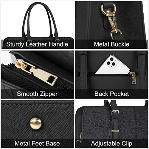 Laptop Bag For Women 15.6 Inch Laptop Tote Bag Waterproof Leather Work Bag Large Capacity Computer Tote Bag Professional Office Business Briefcase Lightweight Travel Handbag Shoulder Bag, Black #TOP3