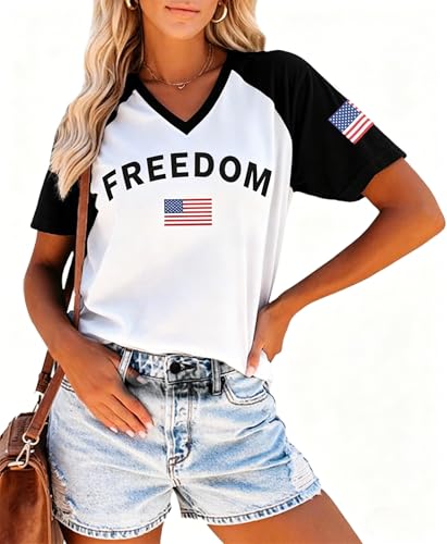 Women Freedom Shirt American Flag Graphic Tees USA Freedom T Shirt Casual Short Sleeve Tops