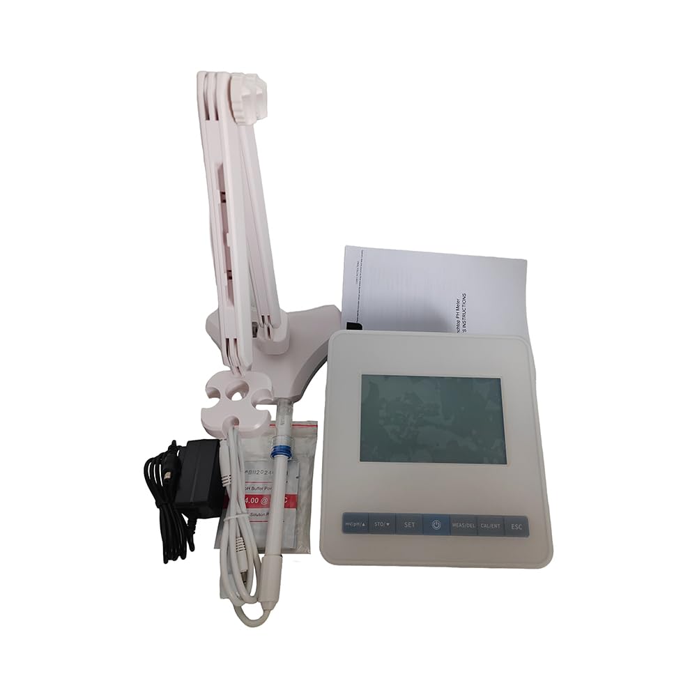 Desktop pH Meter Lab Benchtop pH Tester with pH Buffer Powder pH Range -2.00～20.000pH 500 Sets Data Storage mV Measuring Range -999~2000mV Automatic Temperature Compensation