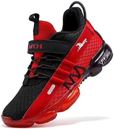 JMFCHI Boys Girls Kids' Sneakers Knitted Mesh Sports Shoes Breathable Lightweight Running Shoes for Kids Fashion Athletic Casual Shoes Black/Red Size 5