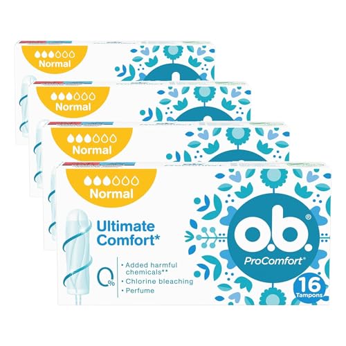 Miniatura 8 de Tampones OB ProComfort Ultimate Comfort (1 x 16), tampones de absorbencia normal sin sustancias químicas nocivas ni fragancia, tampones sin aplicador no blanqueados con cloro (Paquete de 4)