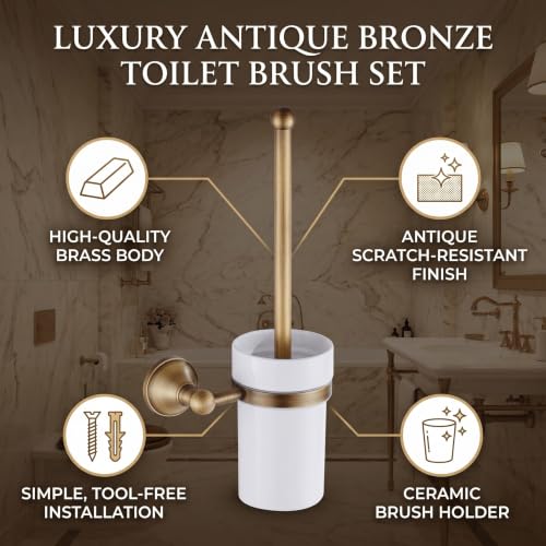 Image of Elegant European Antique Bronze Toilet Brush Holder Set, Wall Mounted Brass Bathroom Accessories Set (Golden)