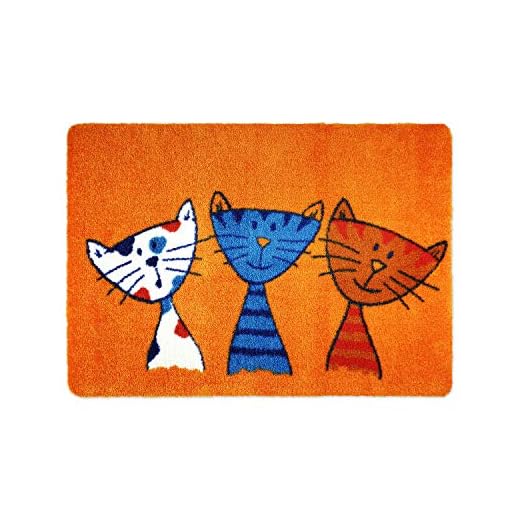 deco-mat Dörrmatta katt 60 x 90 cm orange – dörrmatta med katter – halkfri och tvättbar – smutssamlande matta inomhus och utomhus med roligt motiv