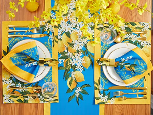 Provence Blue Lemon Table Runner - Wrinkle Free 14 X 72 Inch Rectangle Tabletop For Spring Summer Decorations, Picnics And Parties - Indoor Outdoor, Stain And Water Resistant #TOP5