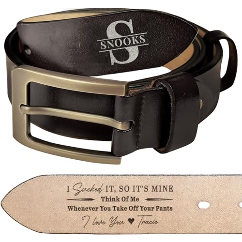 I Sucked It, So It's Mine - Think Of Me Whenever You Take Off Your Pants Belt, Custom Name Engraved Leather Belt for Men (Style 03)