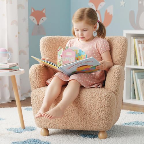 HONEY JOY Kids Sofa, Comfy Toddler Armchair with Solid Rubber Wood Legs, Upholstered Children Reading Chair for Boys & Girls Aged 3+, Kids Furniture for Bedroom, Playroom, Nursery (Nude Pink)