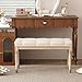 Yusong Upholstered Bench, Bedroom Bench for End of Bed, Piano Bench with Button Tufted Padded Seat for Living Room, Dining, Entryway, Shoe, Vanity Foot-Stool with Carved Wood Legs, Beige