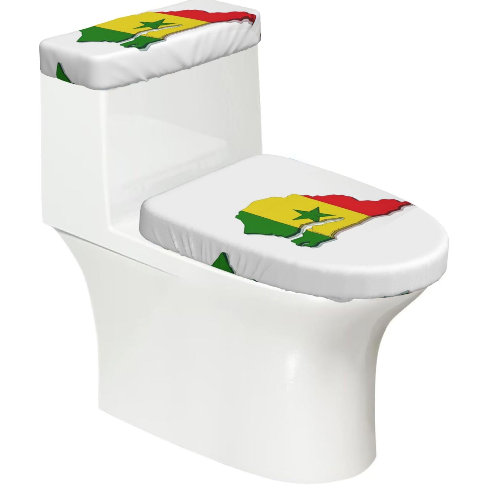 Senegal Flag Map Print Toilet Lid Cover And Tank Lid Cover For Bathroom With Elastic Bottom, Bathroom Decoration