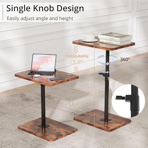 Image of C Shaped End Table Height Adjustable Side Table Sofa Tray for Couch, Sofa Bed Bathroom Study TV Tray Food Snack Trays for Eating, Rustic
