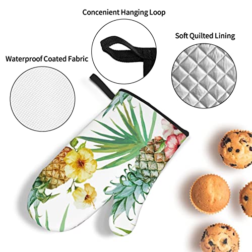 Tropical Pineapple Oven Mitts And Potholders Bbq Gloves Waterproof And Durable For Cooking Baking Grilling 4-Piece Set #TOP2