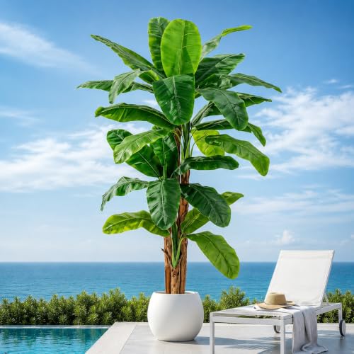 Image of 8ft Extra Tall Artificial Banana Tree, Fake Banana Leaf Plant with 24 Faux Banana Leaves, Perfect for Home Indoor Outdoor Patio Office Tropical Decor